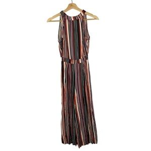 Valija Red & Black Stripe High Neck Wide Leg Cropped Jumpsuit XS